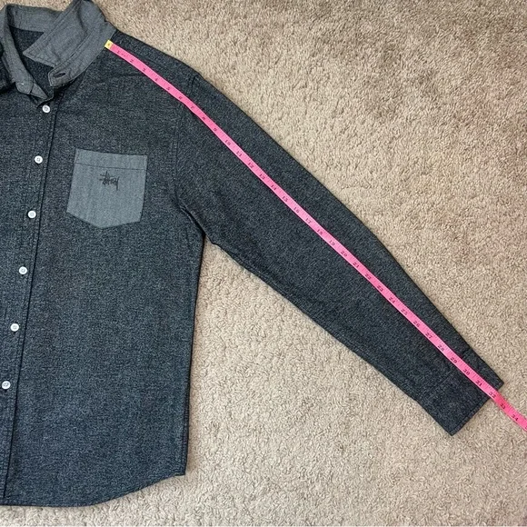 Stussy Men's Button Front Long Sleeve Textured Cotton Skater Shirt Size Large